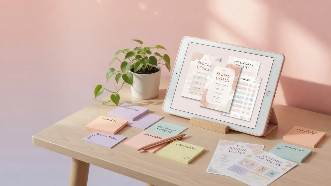 Digital planner templates and printable sheets displayed alongside creative software interface